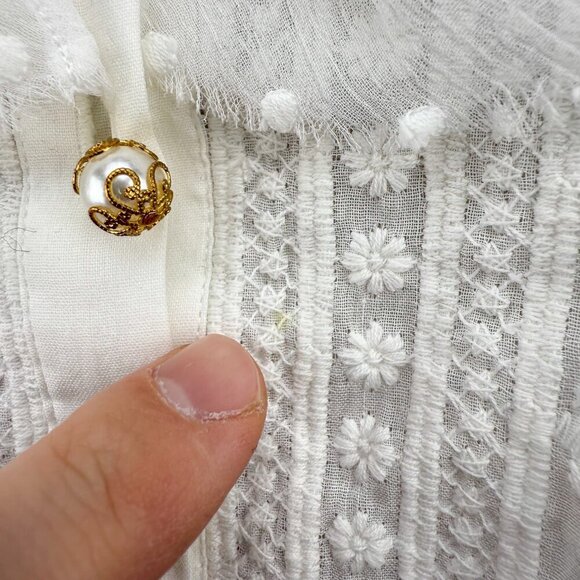 THE KOOPLES Feminine Embroidered Whiteโ Ruffled Crop Sheer Blouse Frilled Top S - Picture 10 of 14